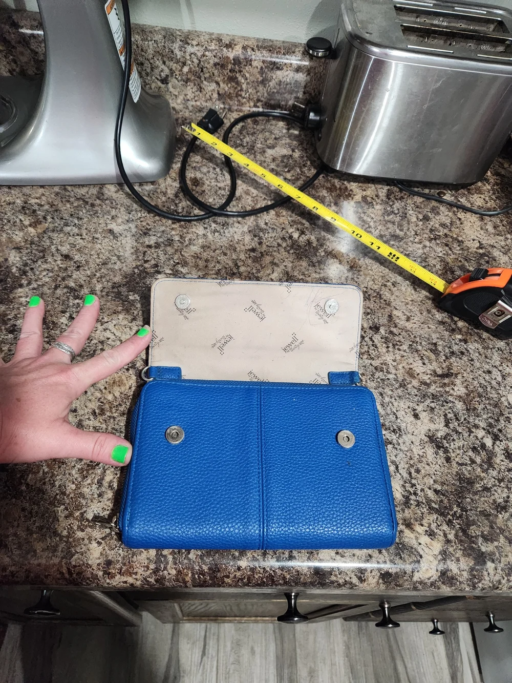 Jewell Thirty- One Blue Pebbled Leather Women's Clutch